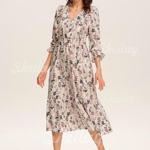 Floral 3/4 Sleeves A-line Skater Casual Dress